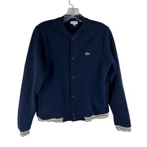 Lacoste Kids Contrast Sleeve Fleece Bomber Jacket Size 14 Blue Preppy Casual